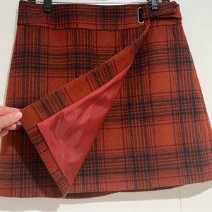 Marks & Spencer Collection tartan plaid, rust, wool, wrap around, mini skirt